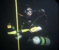 Safety scuba diver at depth
