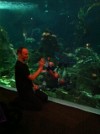 Jill in a tank playing with Greg at the Vancouver Aquarium, during Diver's Weekend.
